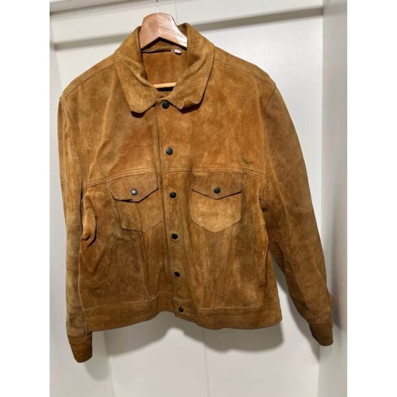 Men's Suede Leather Trucker Western Ranch Workwear Jacket S-M Tribal Design - Picture 4 of 9